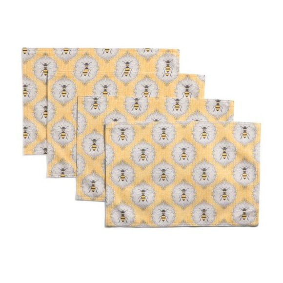 RACHEL ASHWELL Bumble Bee Placemats 13x19 Set of 4 Chic Designer Home Decor New - Picture 1 of 2